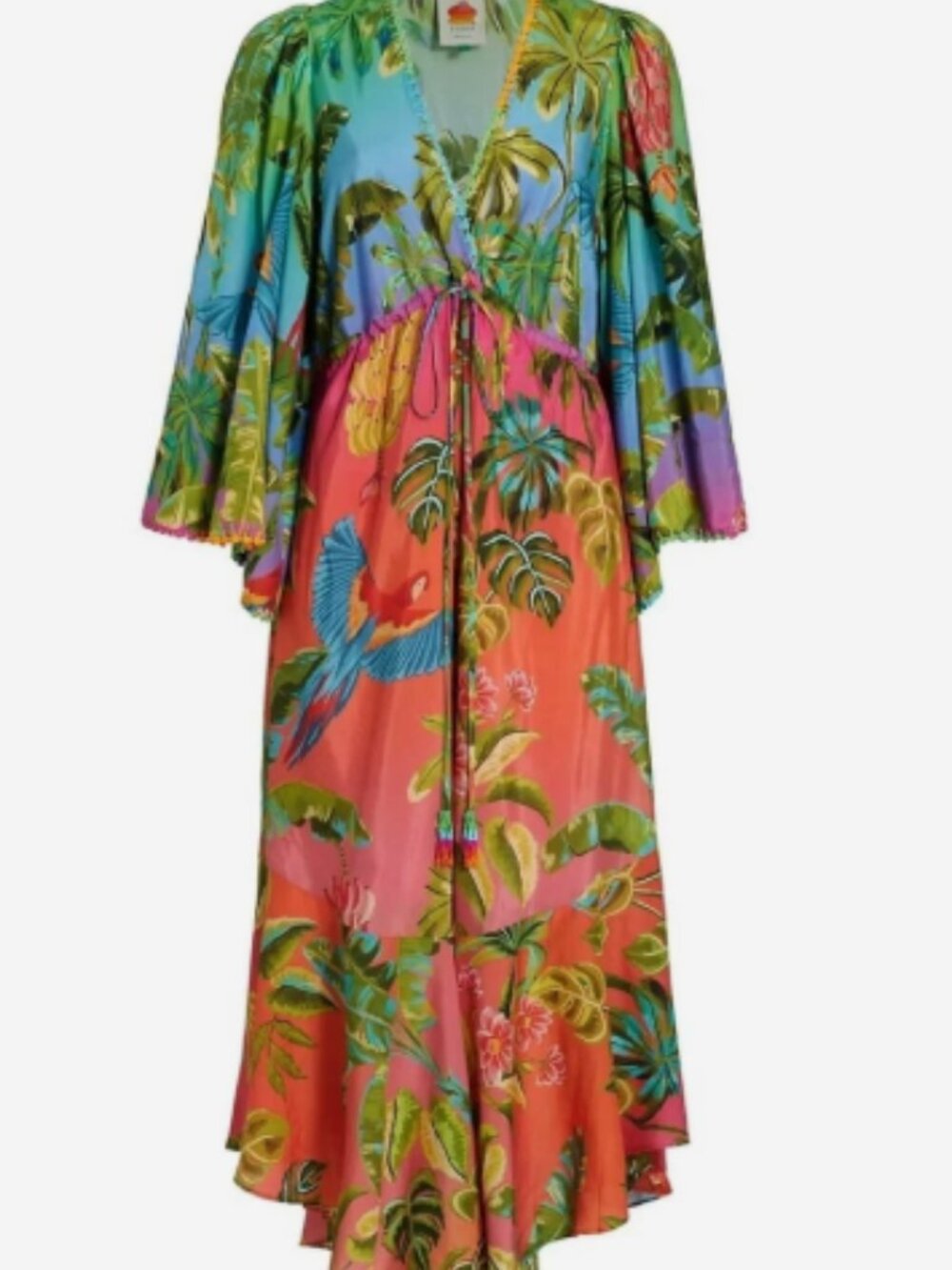 Farm Rio Ombre Forest Ruffle Tunic Dress Colorfull Tropical Maxi Dress Large - Picture 3 of 6